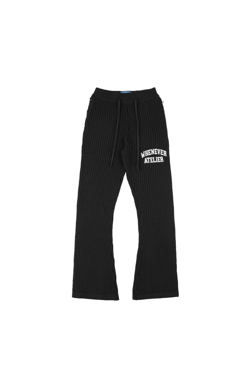 "WHENEVER" WAFFLE KNIT FLARE PANTS / BLACK