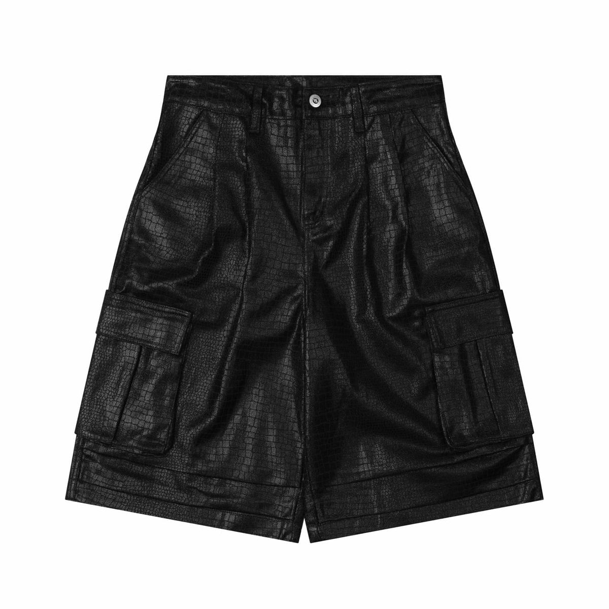 "WHENEVER" CROC TEXTURE BAGGY SHORTS / BLACK