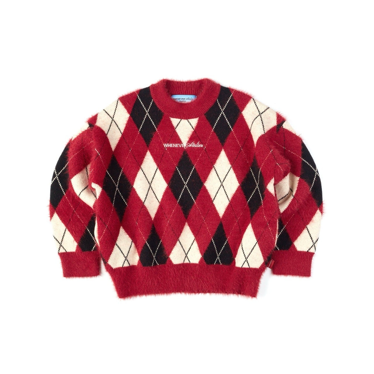 "WHENEVER" COZY PLAID KNIT SWEATER / RED