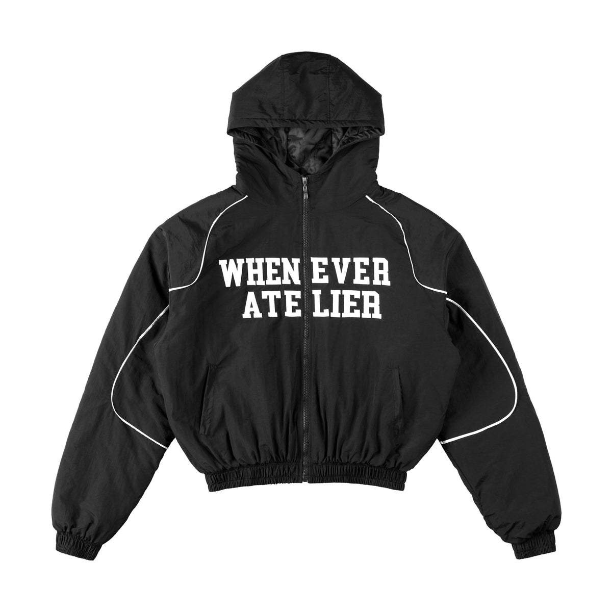 "WHENEVER" EMBROIDERED NYLON JACKET / BLACK