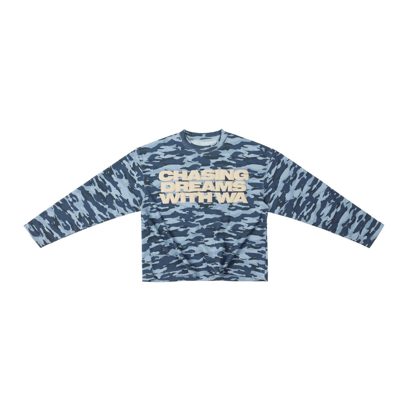 "WHENEVER" WAFFLE CAMO LONG SLEEVES / BLUE