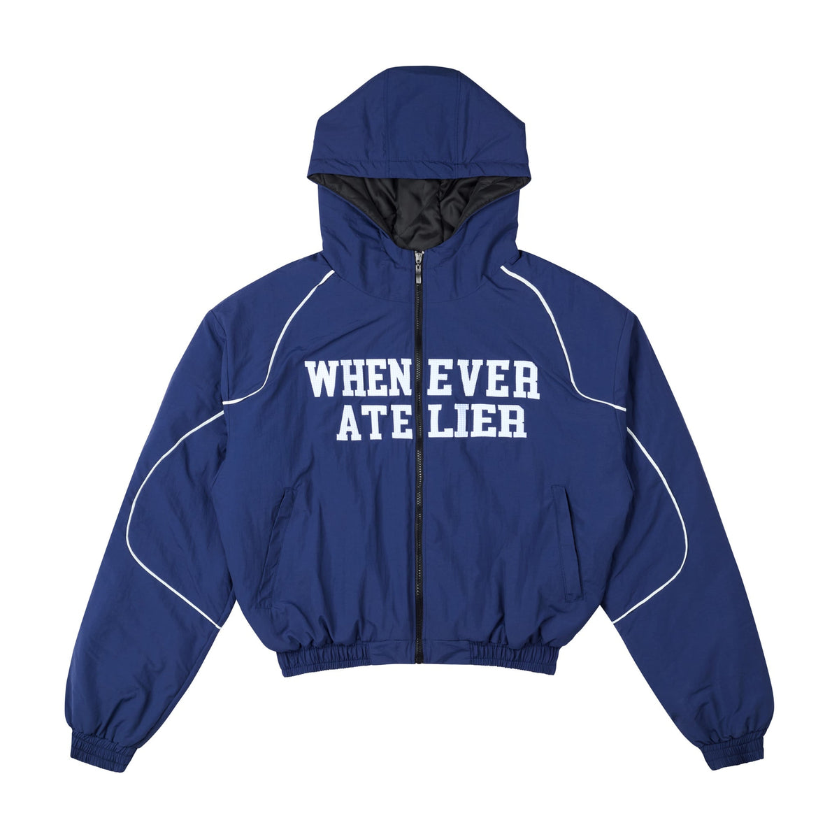 "WHENEVER" EMBROIDERED NYLON JACKET / NAVY