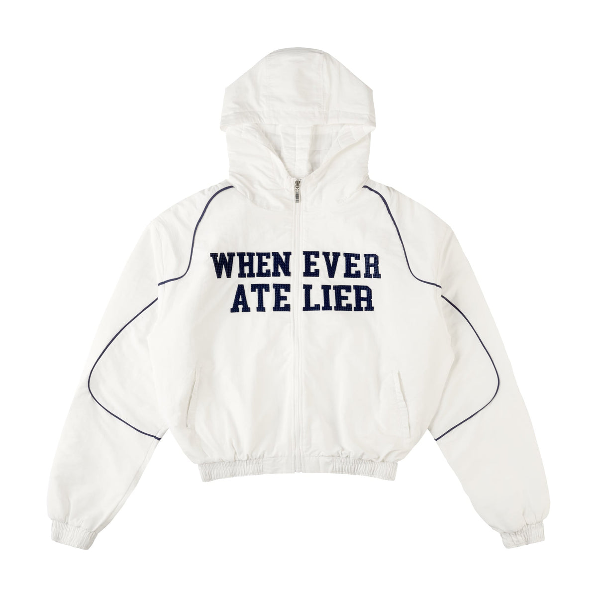 "WHENEVER" EMBROIDERED NYLON JACKET / WHITE