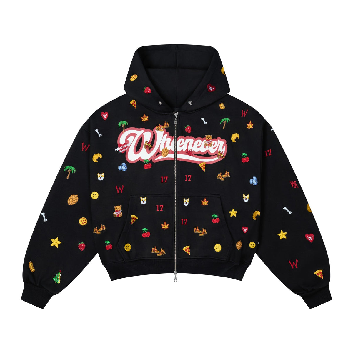 "WHENEVER" ICON EMBROIDERED HOODIE ZIP / BLACK