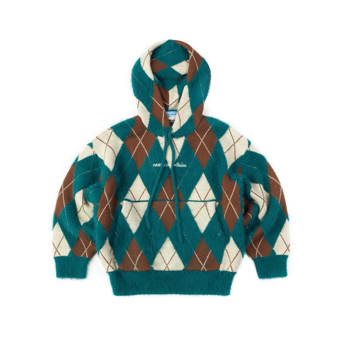 "WHENEVER" COZY PLAID KNIT HOODIE / GREEN