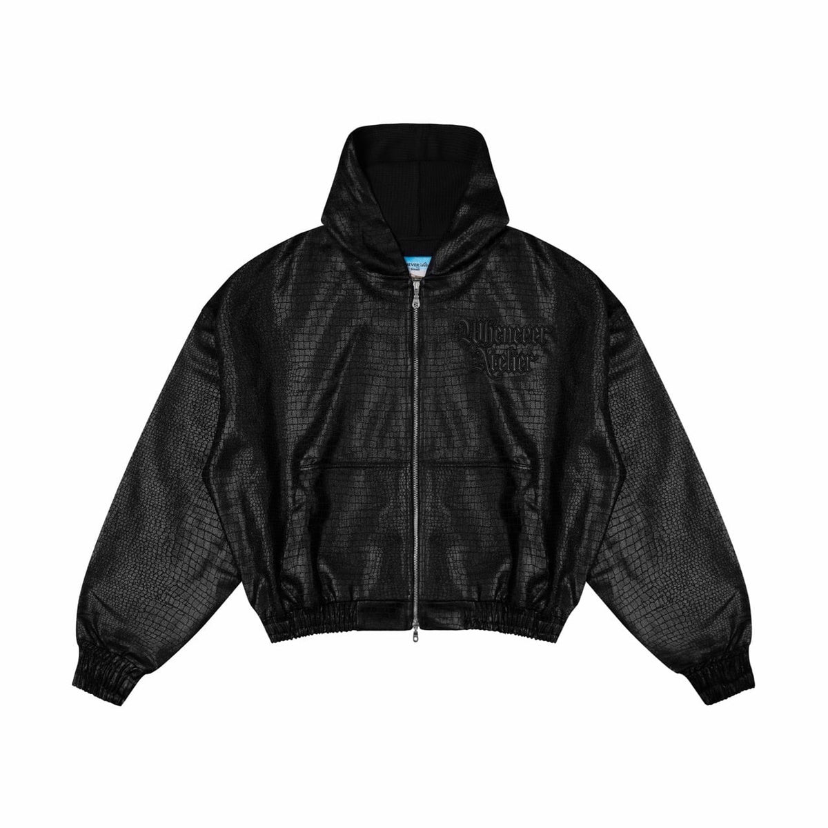 "WHENEVER" CROC TEXTURE HOODIE ZIP / BLACK