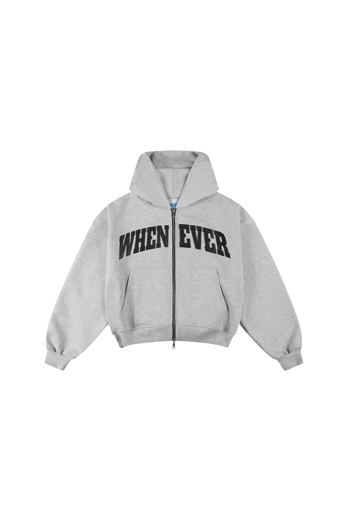 "WHENEVER" SIGNATURE LOGO EMBROIDERED ZIP-UP HOODIE / GREY