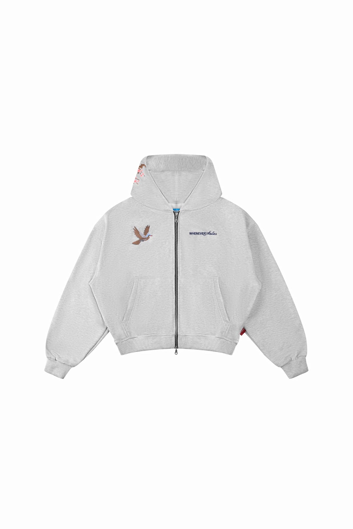 "WHENEVER" SAKURA EMBROIDERED ZIP-UP HOODIE / GREY