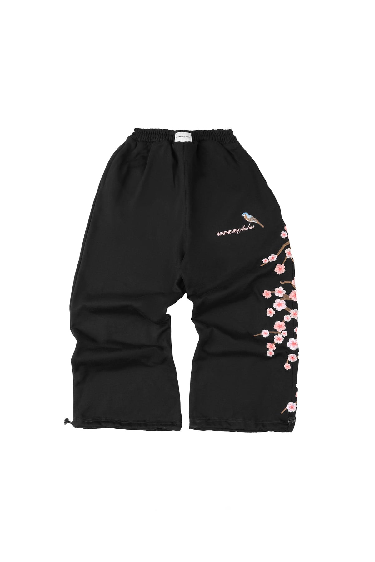 "WHENEVER" SAKURA EMBROIDERED SWEATPANTS / BLACK