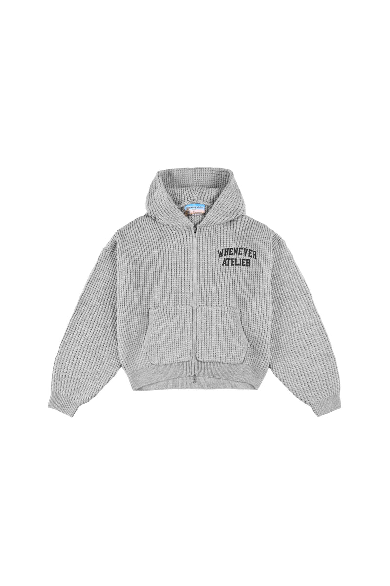 "WHENEVER" GRAND WAFFLE ZIP HOODIE / GREY