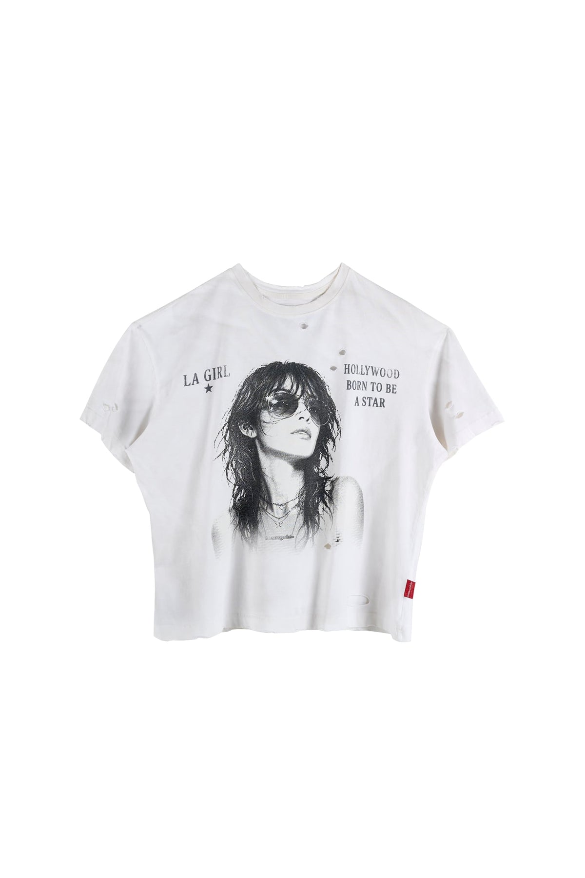 "WHENEVER" LA GIRL DISTRESSED T-SHIRT / WHITE