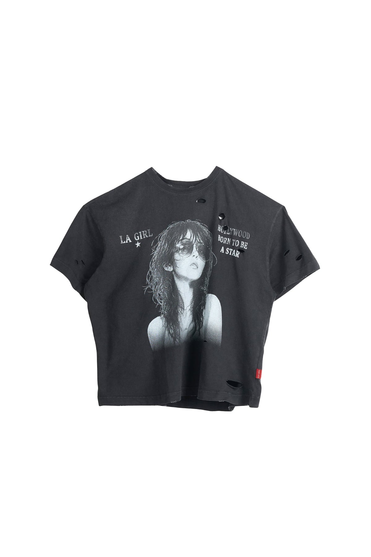 "WHENEVER" LA GIRL DISTRESSED T-SHIRT / BLACK