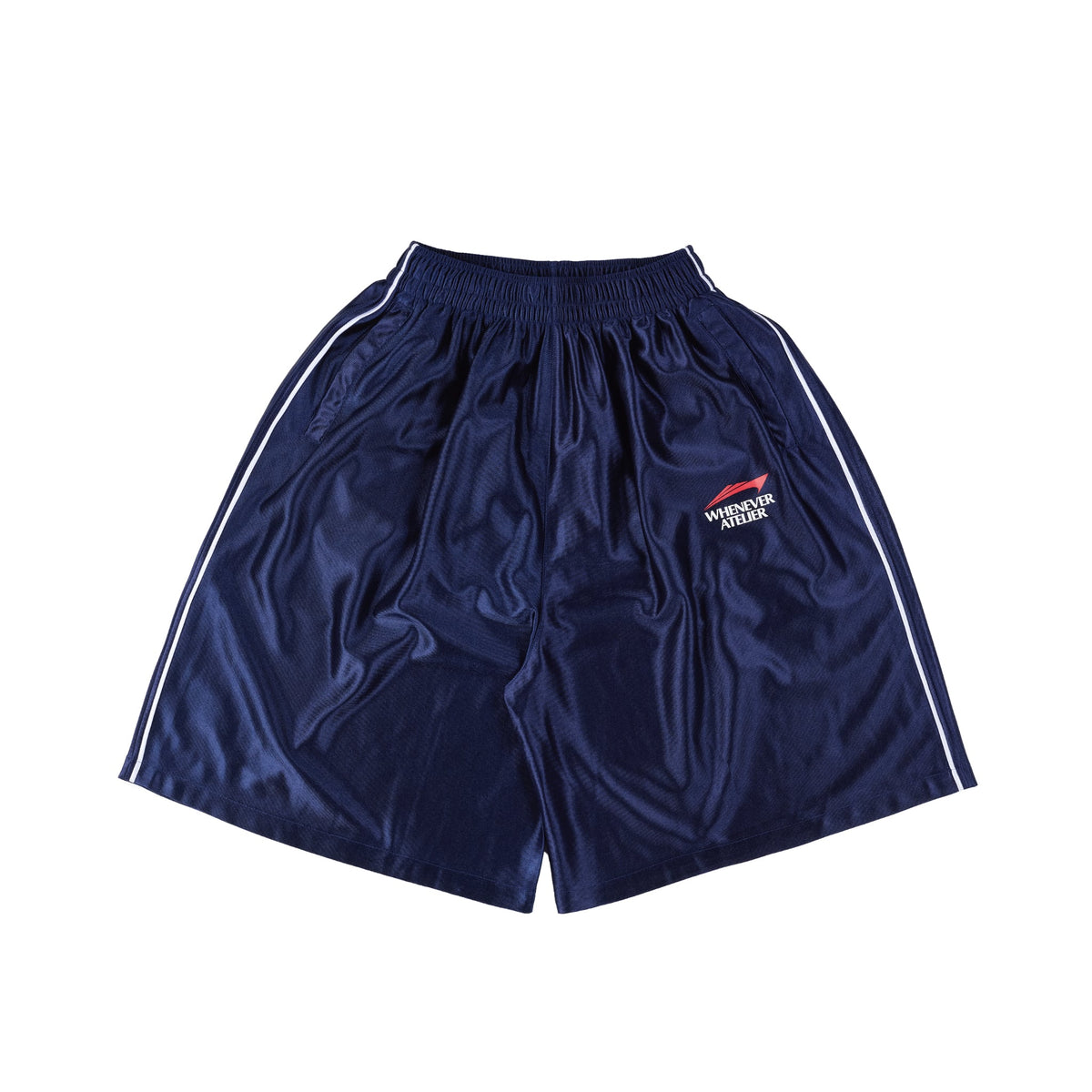 "WHENEVER" LOGO BAGGY SHORTS / NAVY